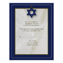 Elegant Fabric Bar Mitzvah Reply Card in Navy invitations