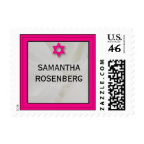 Elegant Fabric Bat Mitzvah Stamp in Pink, Small stamps