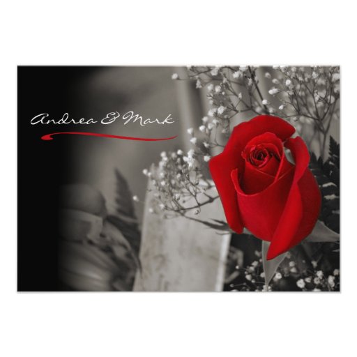 Elegant Fade Out Red Rose Black and White Wedding Personalized Invites