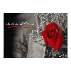 Elegant Fade Out Red Rose Black and White Wedding 3.5x5 Paper Invitation Card