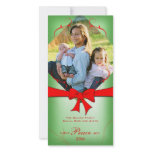 Elegant Faded Green Red Ribbon Love Peace Joy Personalized Photo Card