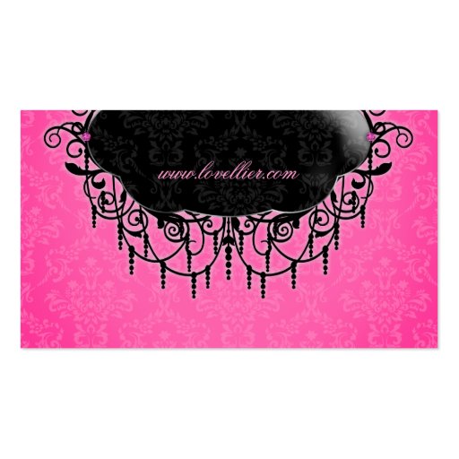 Elegant Fashion Jewelry Pink Black Damask Business Card (back side)