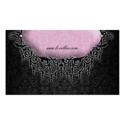 Elegant Fashion Jewelry Pink Gray Damask Business Card (back side)