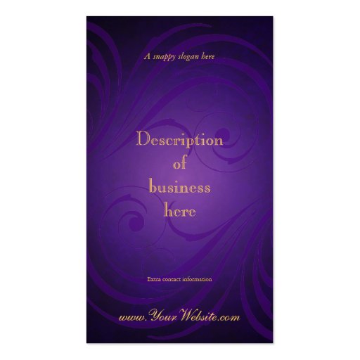 Elegant Fashionista Purple Swirl Business Cards (back side)