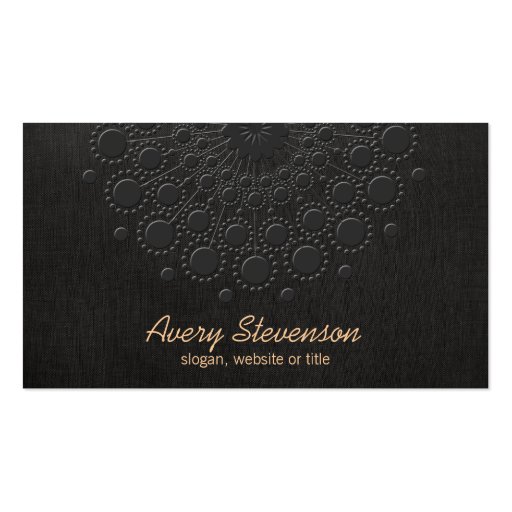 Elegant Faux Embossed Black Linen Look Business Card (front side)