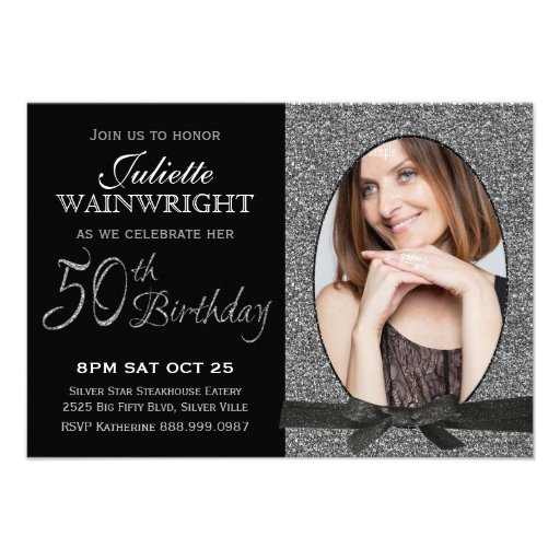Elegant Faux Glitter Photo 50th Birthday Party Invitation (front side)