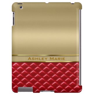 Elegant Faux Metallic Gold Quilted Red Leather
