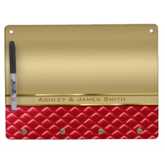 Elegant Faux Metallic Gold Quilted Red Leather Dry Erase White Board