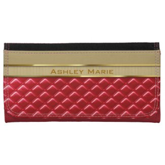 Elegant Faux Metallic Gold Quilted Red Leather Wallets