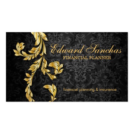 Elegant Financial Planner Gold Leaf Black Gray Business Card Template