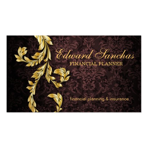 Elegant Financial Planner Gold Leaf Brown Business Card Templates (front side)