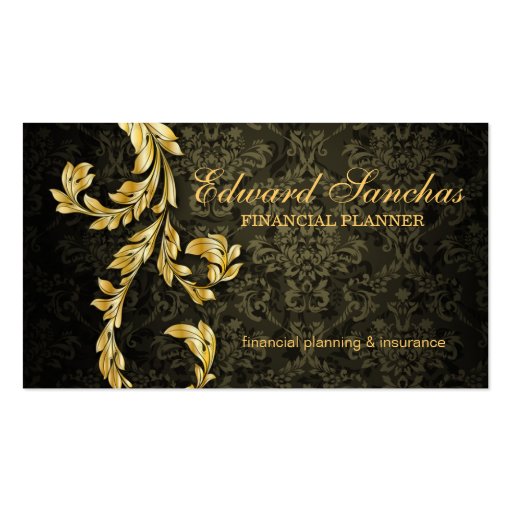 Elegant Financial Planner Gold Leaf Olive Green Business Card (front side)