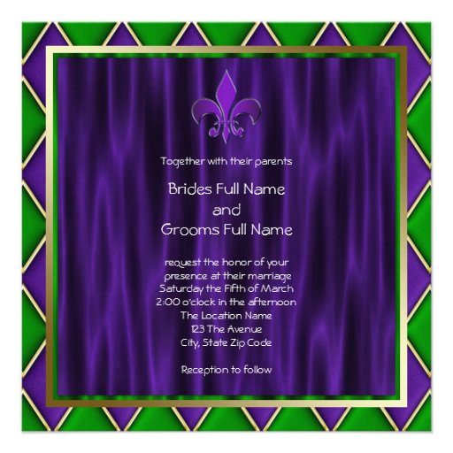 Elegant Fleur De Lis Mardi Gras Wedding Announcement