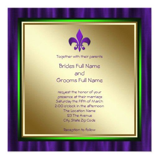 Elegant Fleur De Lis Mardi Gras Wedding Announcement