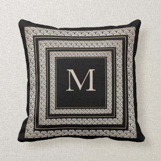 Elegant Floral Art Deco Pattern|Black And Beige Throw Pillows