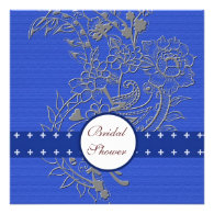 Elegant floral blue bridal shower invitations.