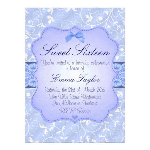 Elegant Floral Blue Sweet16 Birthday Invitation