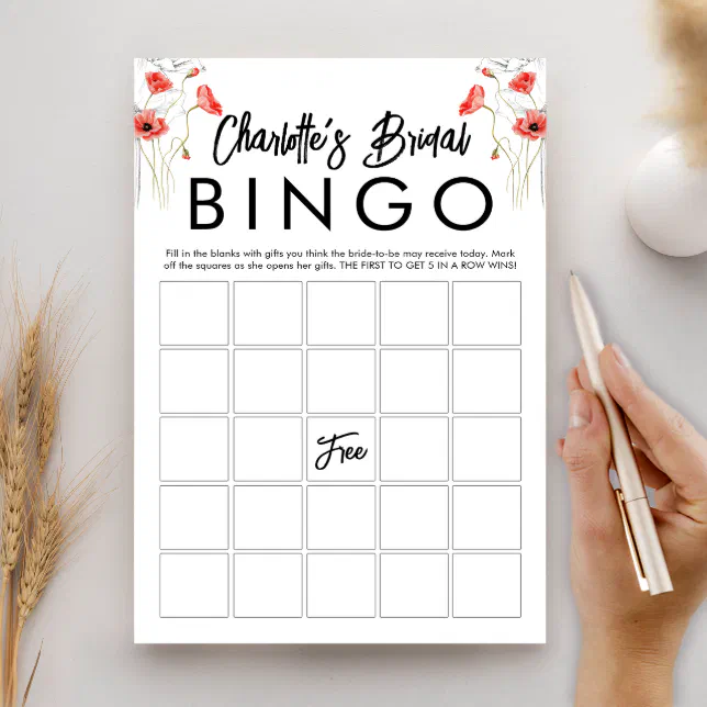 Elegant Floral Bridal Shower Bingo Game Card Zazzle