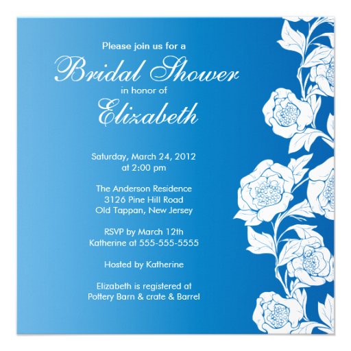 Elegant Floral Bridal Shower Invitation Blue