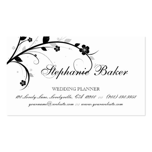 Elegant Floral Business Card Black & White (back side)