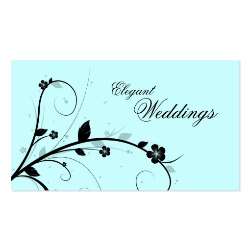 Elegant Floral Business Card Black & White Blue 3 (front side)