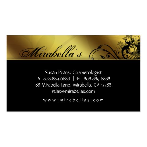 Elegant Floral Business Card Salon Spa Gold (back side)