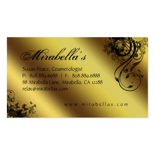 Elegant Floral Business Card Salon Spa Gold 2 (back side)