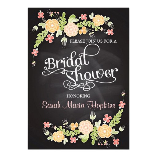 Elegant Floral Chalkboard Modern Bridal Shower Personalized Invites