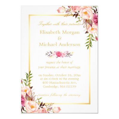 Elegant Floral Chic Gold White Formal Wedding 5x7 Paper Invitation Card