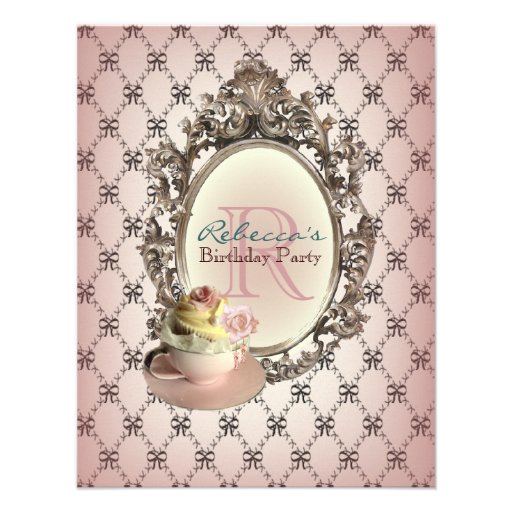 elegant  floral cupcake vintage birthday party personalized invitation (front side)