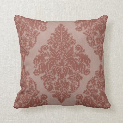Elegant Floral Damask Throw Pillow in cinnamon Zazzle
