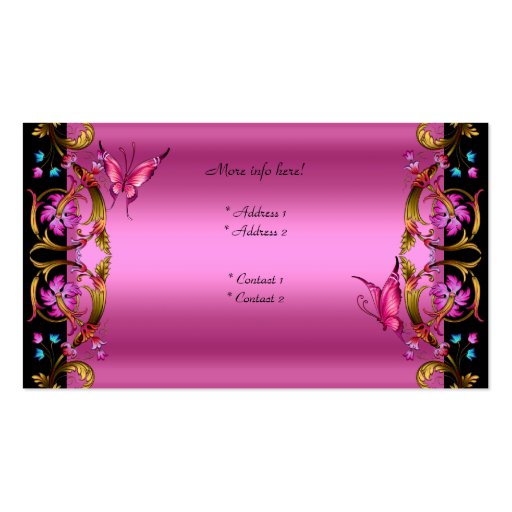 Elegant Floral Gold Pink Black Butterfly Business Card Template (back side)