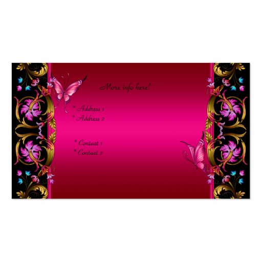 Elegant Floral Gold Pink  Black Butterfly Business Card Template (back side)