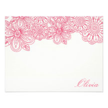 Elegant Floral Note Cards (Breast Cancer) Custom Invitations