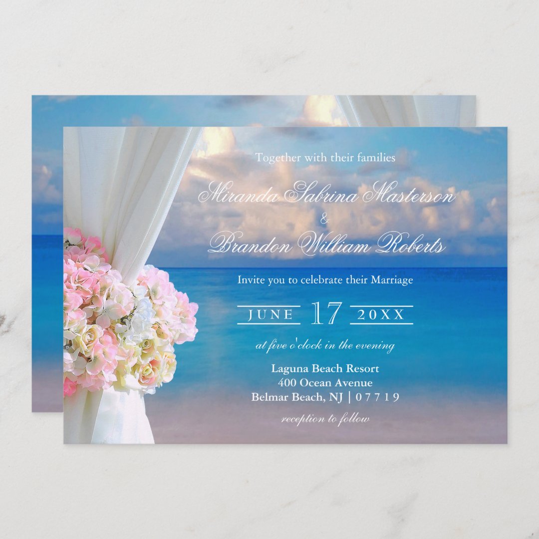 Elegant Floral Ocean Beach Summer Sunset Wedding Invitation Zazzle