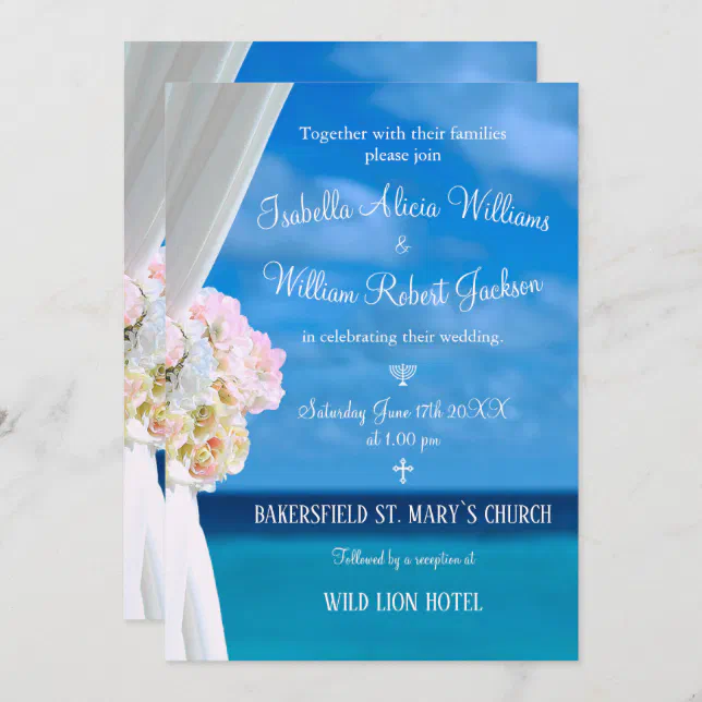 Elegant Floral Ocean Beach Summer Wedding Ceremony Invitation Zazzle