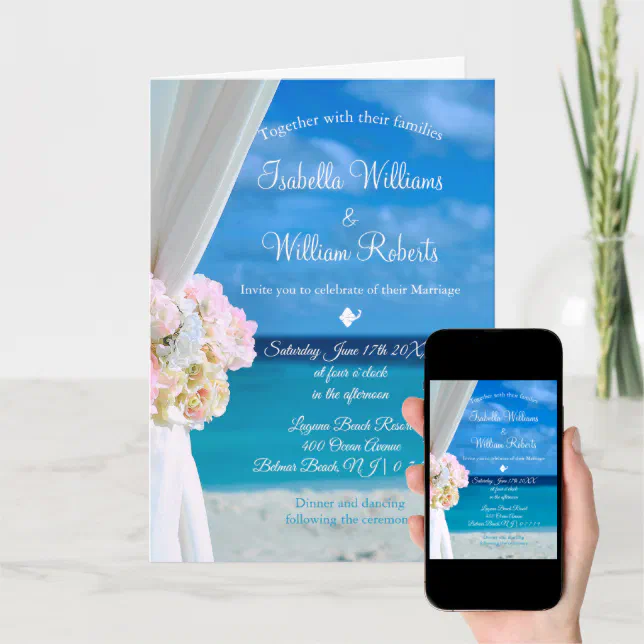 Elegant Floral Ocean Beach Summer Wedding Invitation Zazzle