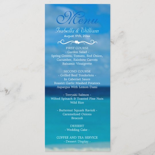 Elegant Floral Ocean Beach Summer Wedding Menu Zazzle