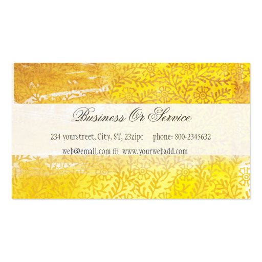 Elegant Floral Pattern  Golden Business Card Template (back side)