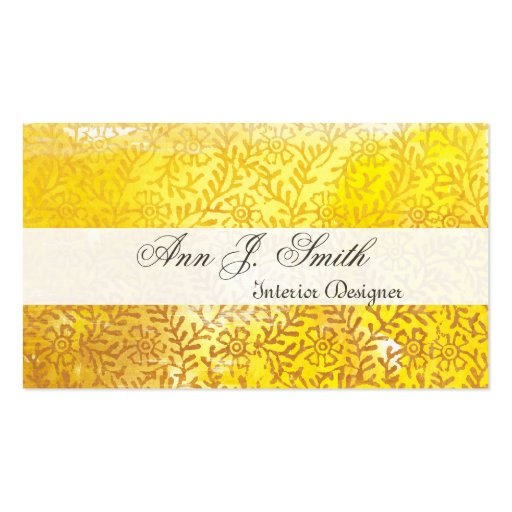 Elegant Floral Pattern  Golden Business Card Template