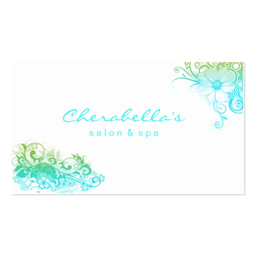 Elegant Floral Salon Spa Stylish Blue Green White Business Card (front side)