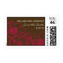 Elegant Floral Save the Date Stamp - Pink & Brown