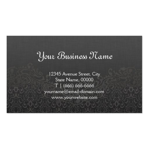 Elegant Floral Silver Damask Lace Business Card Templates (back side)