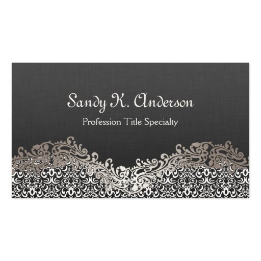 Elegant Floral Silver Damask Lace Business Card Templates (front side)