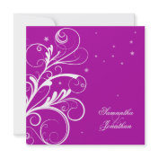 Wedding Invitation Elegant Pink Floral Leafy Swirl