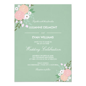 Elegant Floral Wedding Invitation - mint 5.5