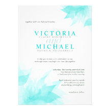Elegant Floral Wedding Invitations - Teal Blue