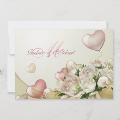 Elegant Monogram Floral Pink wedding invitation with wording