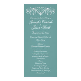 Elegant Flourish Aqua Vertical Wedding Programs Personalized Rack Card