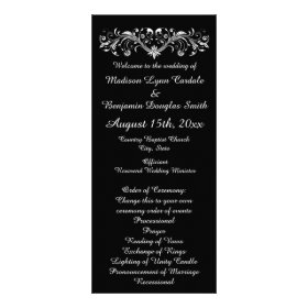 Elegant Flourish Black and White Wedding Programs Custom Rack Card